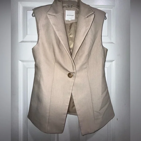 Avec Les Filles Beige Sleeveless Blazer Vest Tailored Minimalist Chic XS - Picture 1 of 6